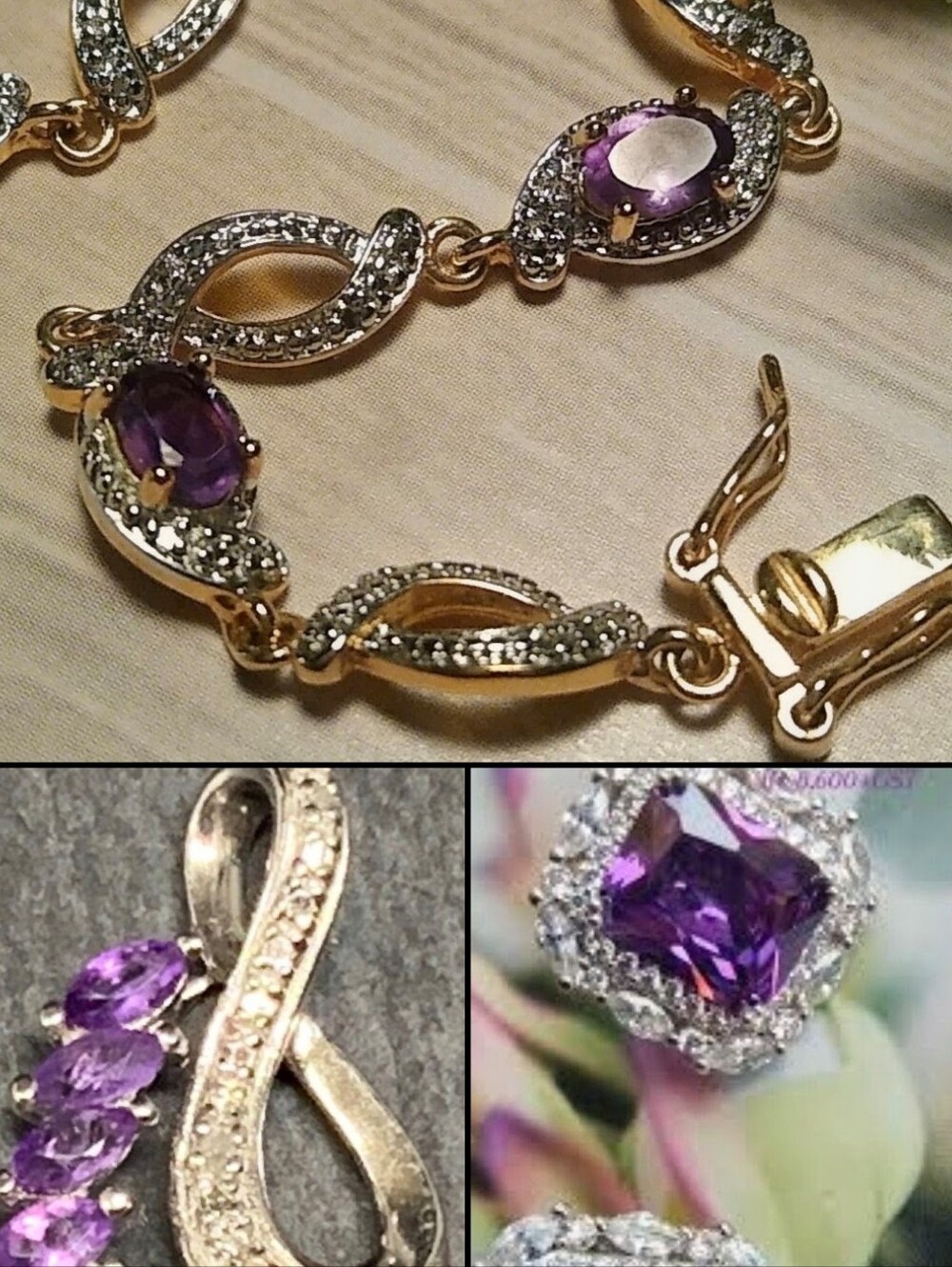 Bracelet-Pendant-Sterling Silver Purple Amethyst Drop Earrings
